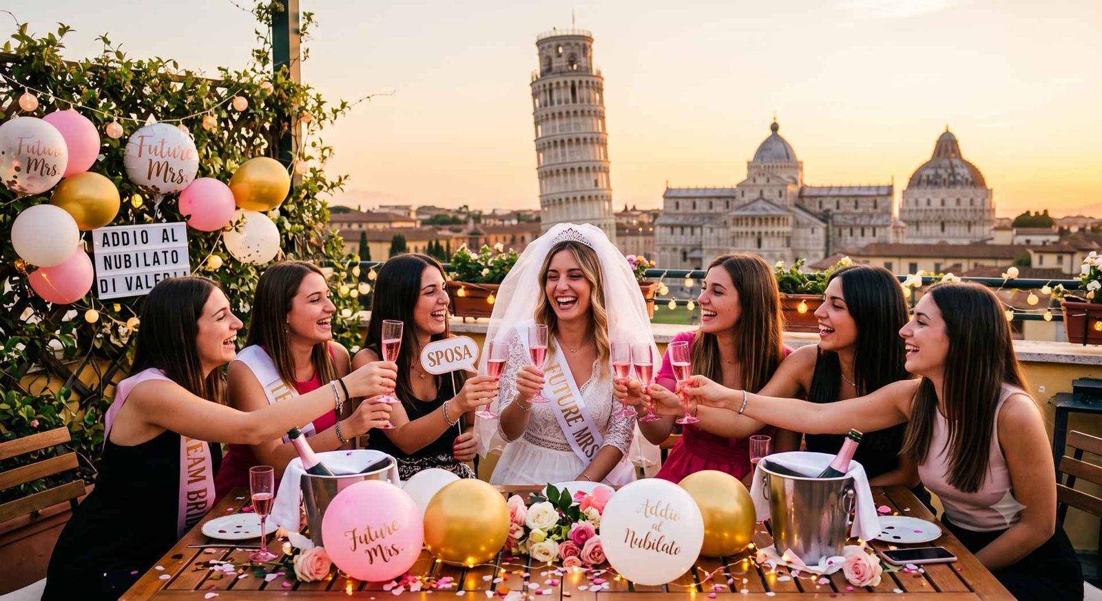 Performer sul palco durante lo show, gruppo di donne che ride e partecipa, luci fucsia